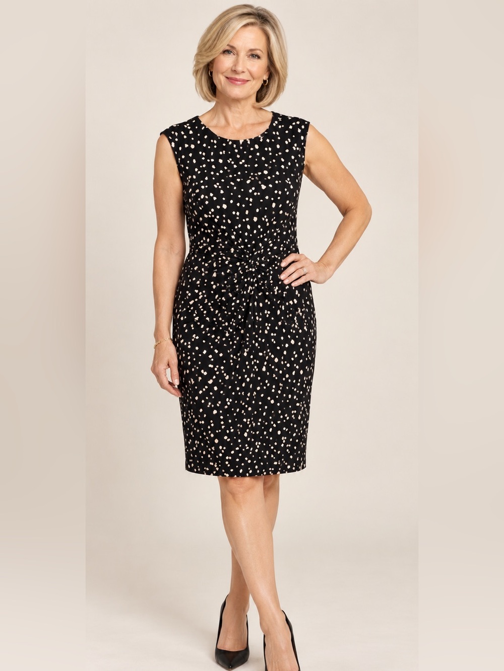 Kenneth Cole Printed Cowl-Neck Draped Midi Dress | Sculpted Silhouette
